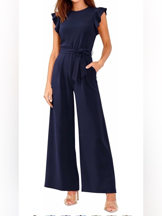 BTFBM Pants - Womens Navy Wide-Leg Jumpsuit with Tie Waist